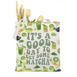 MAOFAED It’s A Good Day To Get Some Matcha Canvas Tote Bag Matcha Lover Gift Shoulder Bag Handbag For Shopping Travel (get some matcha)