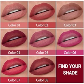 evpct Juego de Lápiz Labial y Delineador de Labios Mate con Efecto Gradiente Rojo Oscuro para Mujeres Mayores de Larga Duración Impermeable, Lápiz Lab