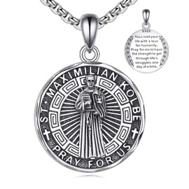 YFN Saint Patron Necklace Sterling Silver Amulet Medal Pendant Religious Jewellery Gifts for Men and Women, Sterling Silver, No Gemstone