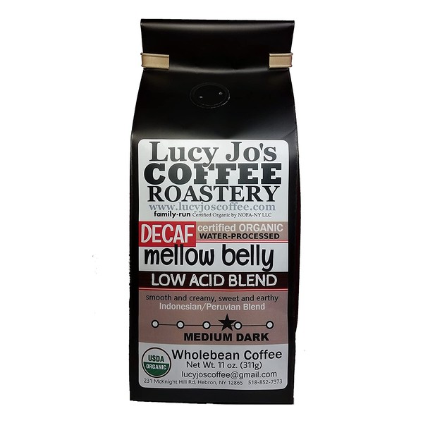 Lucy Jo's Coffee, Organic Decaf Mellow Belly Low Acid Blend, 11 oz (Whole Bean)