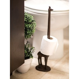 Vintage Rustic Brown, Cast Iron Giraffe Paper Towel Holder and Toilet Tissue Holder