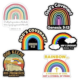 Pack of 6 Genesis 9 13 Taking Back The Rainbow Waterproof Vinyl Sticker Bible Verse, Styles Christian, Inspirational Scripture Quotes for All Ages, All Ages, Applicable to Many Surfaces 3 Inches