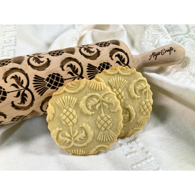 Children's Rolling Pin Thistles for Homemade Pastries Engraved Embossed Rolling