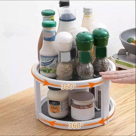 Lazy Susan Turntable 2 Tier Non Slip Rotating Spice Rack 25cm Cupboard Organizer 360 Rotating Spice Organizer for Cupboard Pantry Kitchen Countertop Dining Table Cabinet