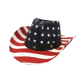 Canvas Cowboy Hat for Women Men Vintage USA Flag Wide Brim Western Hat, red, M