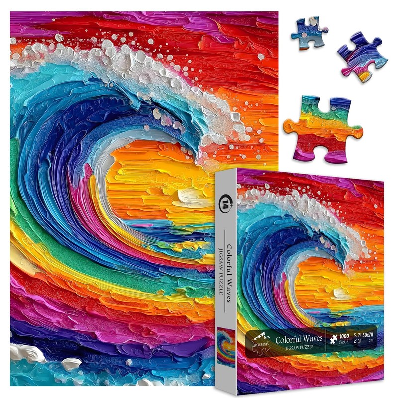 Impossible Puzzles for Adults 1000 Pieces, Colorful Ocean Wave Art