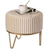 Fabulaxe Round Velvet Ottoman Stool Raised with Hairpin Gold Base,