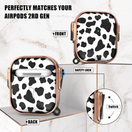 R-fun Compatible with AirPods Case with Security Lock with Cleaning Kit, Floral Print for AirPods 1st/2nd Generation Case for Women Men with Keychain,Cow Pattern