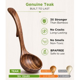 Wooden Spoons for Cooking: 3 Size Teak Wooden Ladle