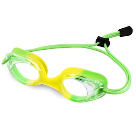 Kids Swim Goggles with Bungee Strap - No Leaking Anti Fog Toddler Goggles with Quick Adjust Ages 3-14 for Boys Girls (Green2)