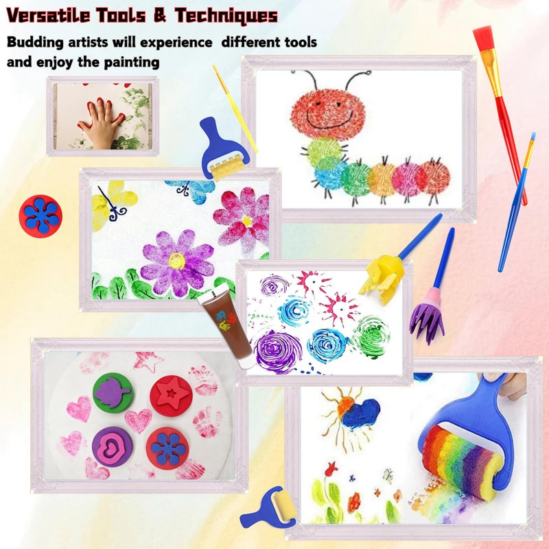 Lubibi Kids Washable Finger Paint Set，Non-Toxic 12 Colors Art Painting