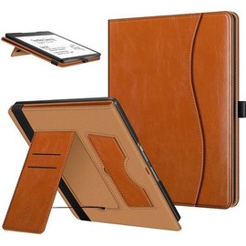 Fintie Stand Case for Kindle Scribe 10.2" (2024/2022 Released) w/Pocket and Pen Holder,  Auto-Wake/Sleep, Durable Kindle Protection Case - PU Leather - Color: Brown