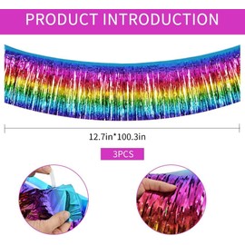 TONIFUL Metallic Foil Fringe Garland Dark Rainbow Wall Hanging Tinsel Fringe Banner for Car Parade Bridal Shower Wedding Birthday Easter Graduation Holiday Party Decoration (30 Feet)