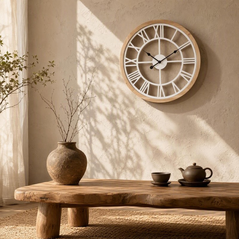 Wall Clock 24 Inch Large Wooden Silent Non-Ticking