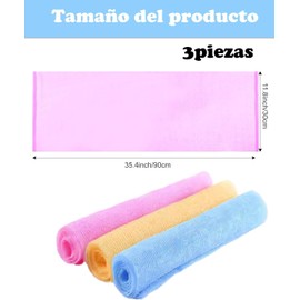 Esponja Para Baño, Paquete de 3 Toallas Exfoliantes Corporales 90x30 cm, Zacate Para Cuerpo, Estropajo de Nylon para Ducha, Secado Rápido, Ideal para Espalda y Cuidado Personal