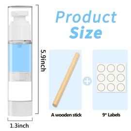 GIVITASOT 1.7OZ/50ML Airless Pump Bottles, 3 Pack Lotion Dispenser Travel Size Pump Bottles, Vacuum Cosmetic Travel Bottle for Lotion, Creams, Foundation, Cosmetic, with Labels, Wooeden Stick