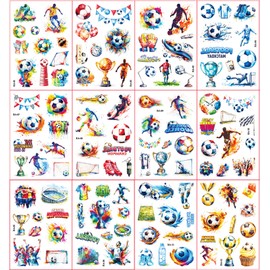 Football Glitter Tattoo Set Children, 12 Sheets Football Temporary Glitter Tattoo Children, Football Gifts for Boys, Football School Cone Filling Boys, Football Decoration Birthday for Children