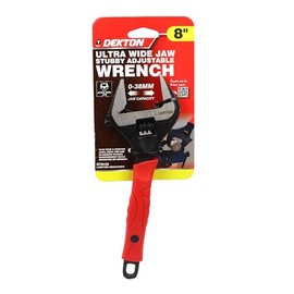 DEKTON 8'' XL Jaw Stubby Adjustable Wrench-Heavy-Duty Wide-Mouth Spanner for Tightening and Loosening Nuts and Bolts| Tool with Ergonomic Non-Slip Handle| Ideal for Tight Spaces, Plumbing, Automotive