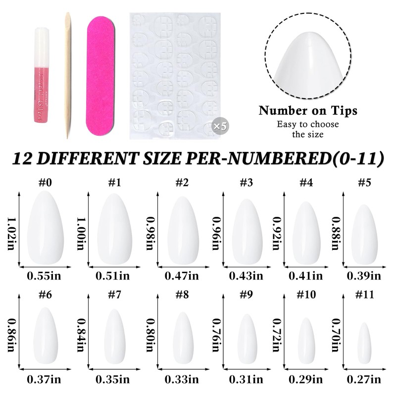 Lifextol 240PC White Almond Press on Nails Medium Fake Nails