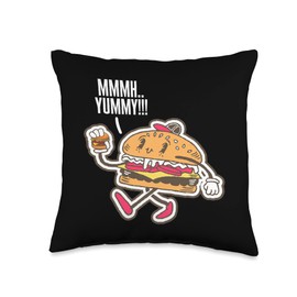 Cheese Ground Beef Snack Buns Fast Food Lover Mmmh Yummy Burger Throw Pillow, 16x16, Multicolor