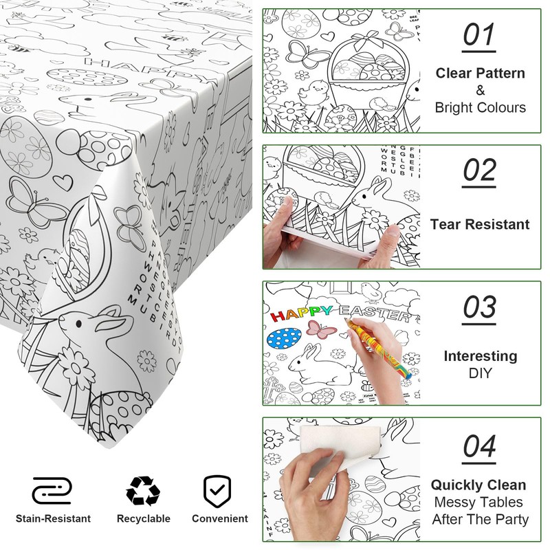 Xinvery 2 x Paper Tablecloth for Colouring, Easter, Easter Tablecloth,