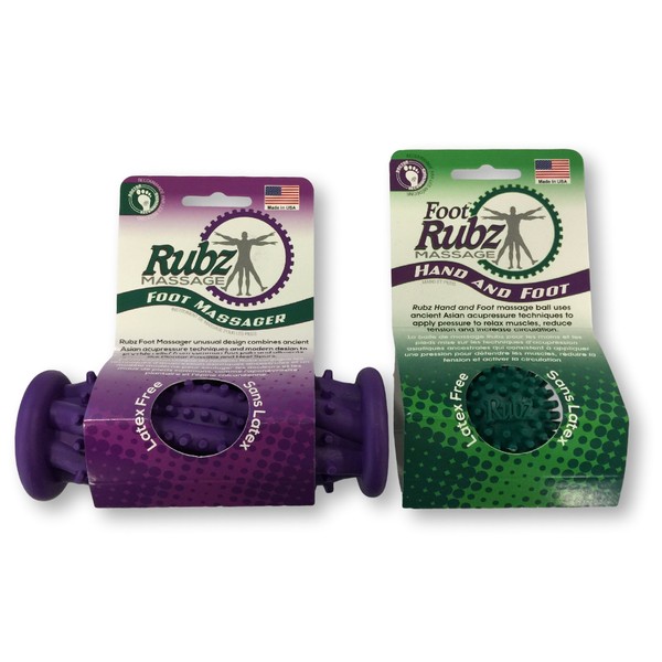Due North Foot Rubz Combo Pack, Original Foot Rubz & Foot Massage Roller, 0.6 lb., multi colored, 2 piece set, (DNFCP3