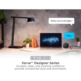 Bostitch Black+Decker Verve Designer Smart Desk Lamp, Compatible with Alexa, Auto-Circadian Mode, True White LED + 16M RGB Colors, USB Charging Port, Certified for Humans