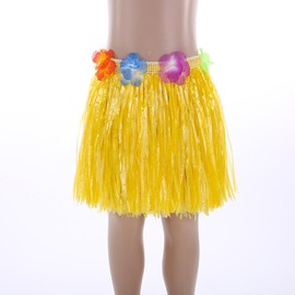 LKQBBSZ Grass Skirt Hawaiian Luau Hula Skirts Party Decorations Favors Supplies Grass Skirts for Kids Elastic Hibiscus Flowers Tropical Skirt (Yellow)