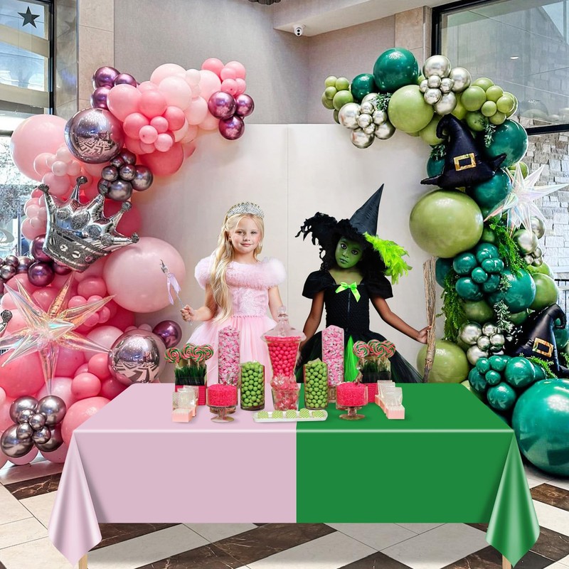 PTECDROTS 4Pcs Pink and Green Tablecloths Rectangular Plastic Table Covers