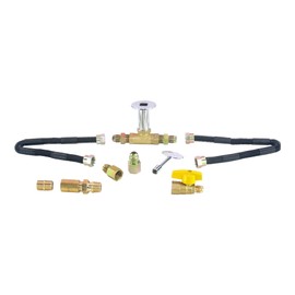 Dreffco Fire Pit Gas Burner Connection Kit- Complete 1/2" Kit Including 2 Non-Whistle Flex Line, LP Air Mixer and Matched Keyed Ball Valve