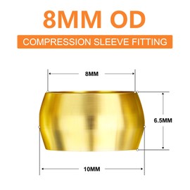 GASHER Brass Compression Fitting, Brass Compression Sleeve Ferrules 8 mm Tube OD Pack of 100