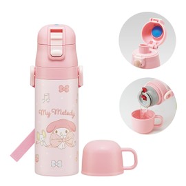 Skater SKDC4 Children's Stainless Steel Water Bottle, 2-Way Direct Drinking, 16.5 fl oz (470 ml), Cup Drinking, 15.2 fl oz (430 ml), Children's Friendly, Lightweight Type, Sanrio My Melody, Big
