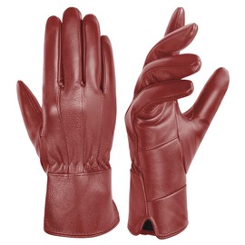Harssidanzar SL025EU Women's Leather Gloves Sheepskin Warm Winter Soft Lined, red