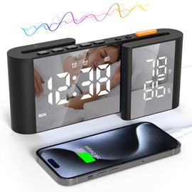 Lancoon Digital Alarm Clock Radio Clock with Temperature Humidity Display 15 Levels of Volume Brightness Adjustable Black-White