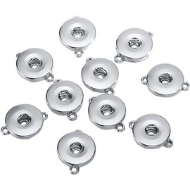 10 Pcs Silver 18mm Blank Hang Snap Base Pendant Double Holes Interchangeable Snap Pendant Charm for DIY Necklace Bracelet Jewelry Making Supplies Charms