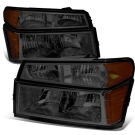 Auto Dynasty Headlights Assembly Compatible with 2004-2012 Chevy Colorado GMC Canyon, 2006 Isuzu i-290 i-370 2007-2008 i-280 i-350, 4Pcs Halogen Headlamps w/Bumper Lamps, Smoked Lens Amber Corner