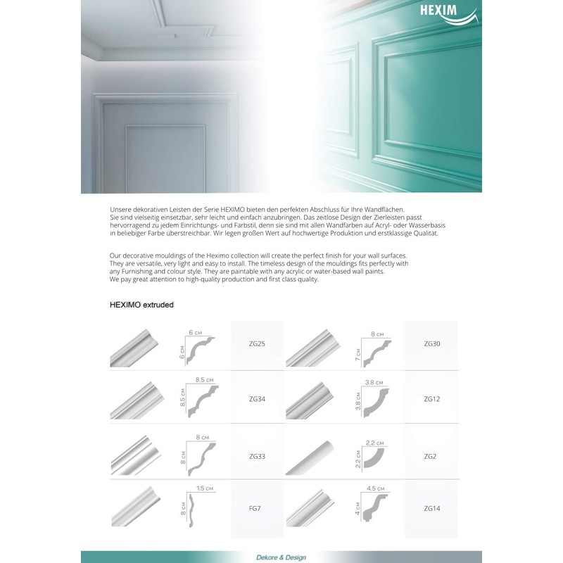HEXIM O Ceiling Moulding Modern XPS Polystyrene White, 2 Metres
