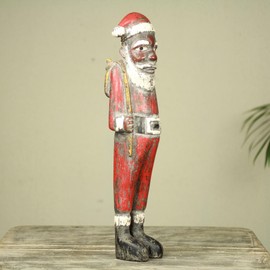NOVICA Hand Carved Painted Wood Holiday Decor Santa Claus Sculpture, Father Christmas'