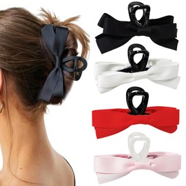 Gipoowaa 4 Pcs Hair Claw Clip, Non Slip Big Bows Hair Clips Barrette for Thick Thin Hair, Four Colors Meet Daily Clothing Matching, Suitable for All Kinds of Festivals to Give to Your Wife/Girlfriend