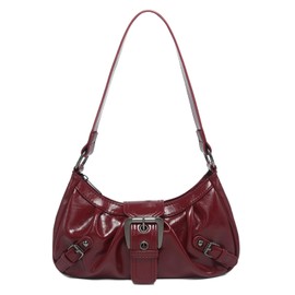 Shoulder Bag for Women Top Handle Handbag Purse Y2K Hobo Clutch Small Punk Purse Trendy, Burgundy