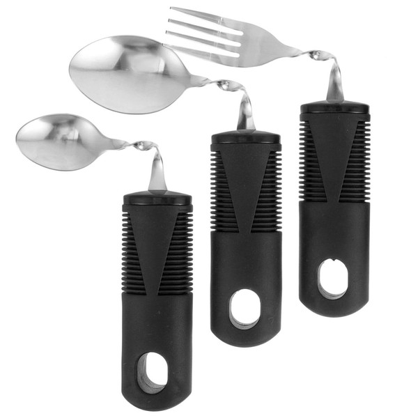Mobestech 3pcs Bendable Cutlery Stainless Steel Flatware Rubber Adaptive and Fork