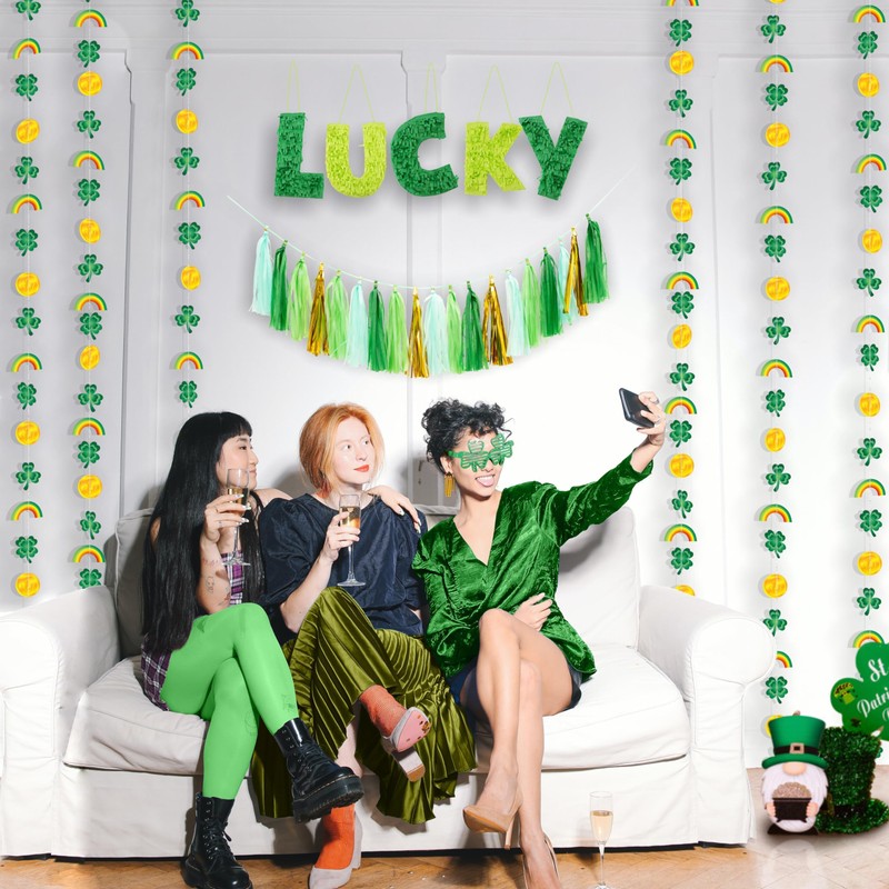 St Patrick’s Day Irish Green Gold Lucky Banner Tassels Rainbow