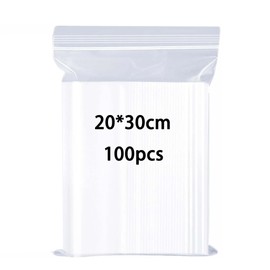 huruirui Ziplock Bags 20 x 30 cm Resealable Transparent Zip Bags Plastic Bags Small Sealing Bags Waterproof Pack of 100