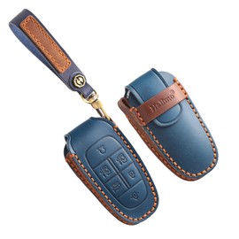 HIBEYO Fit for Hyundai Key Fob Cover Compatition with 2019-2024 Hyundai Palisade Sonata Santa fe Tucson Accessories Key Case Smart Key Shell with Keychain-6 Button Blue