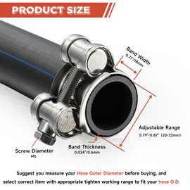 AKIHISA T-Bolt Hose Clamp,20-22mm OD Range 304 Stainless Steel Pipe Strap Clamp, Adjustable Heavy Duty Tube Clamp (4Pack, 0.79" to 0.87")