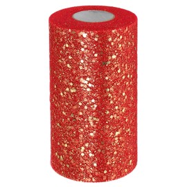 PATIKIL Tulle Fabric Rolls, 6 Inch by 50 Yards Fabric Spool Tulle Sparkling Ribbon Netting Sequin for DIY Tutu Skirts Crafts Wedding Party Decorations, Red-gold