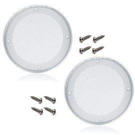 Fielect 2 Pcs 5" Speaker Grill Cover Mesh Decorative Circle Woofer Guard Protector Cover Audio Accessories White with 8 Screws