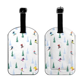 UESEU Winter Snowboard Luggage Tag for Suitcases,Ski Sports Pattern PU Leather Baggage Tags Bag Tags Travel Id Label for Luggage Women Men -1 Piece