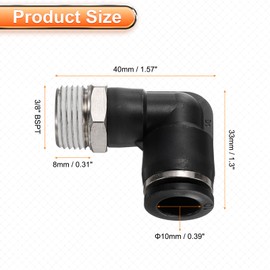 HARFINGTON 10pcs Push to Connect Tube Fitting 3/8" BSPT Male Thread x 10mm ID 90 Degree Pneumatic Quick Connect Air Fittings, Black