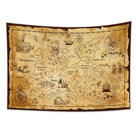 YONGFOTO 100x70cm Map Tapestry, Western Treasure Map Island Route Map Pirates Hand Painted Gold Secret Map Sea Navigation Wall Hanging Tapestry for Dorm Decor Sofa Bed Cover Blanket E-Lesson